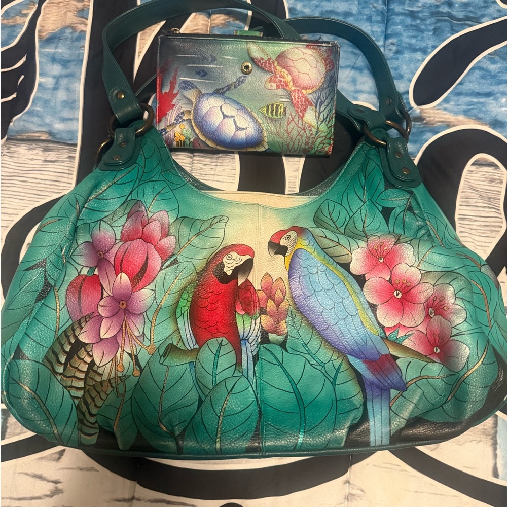 Colorful Parrot Print Women's Bag and matching wallet